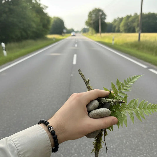 Handmade genuine volcanic rock bracelet with a royal crown symbol for strength and empowerment.