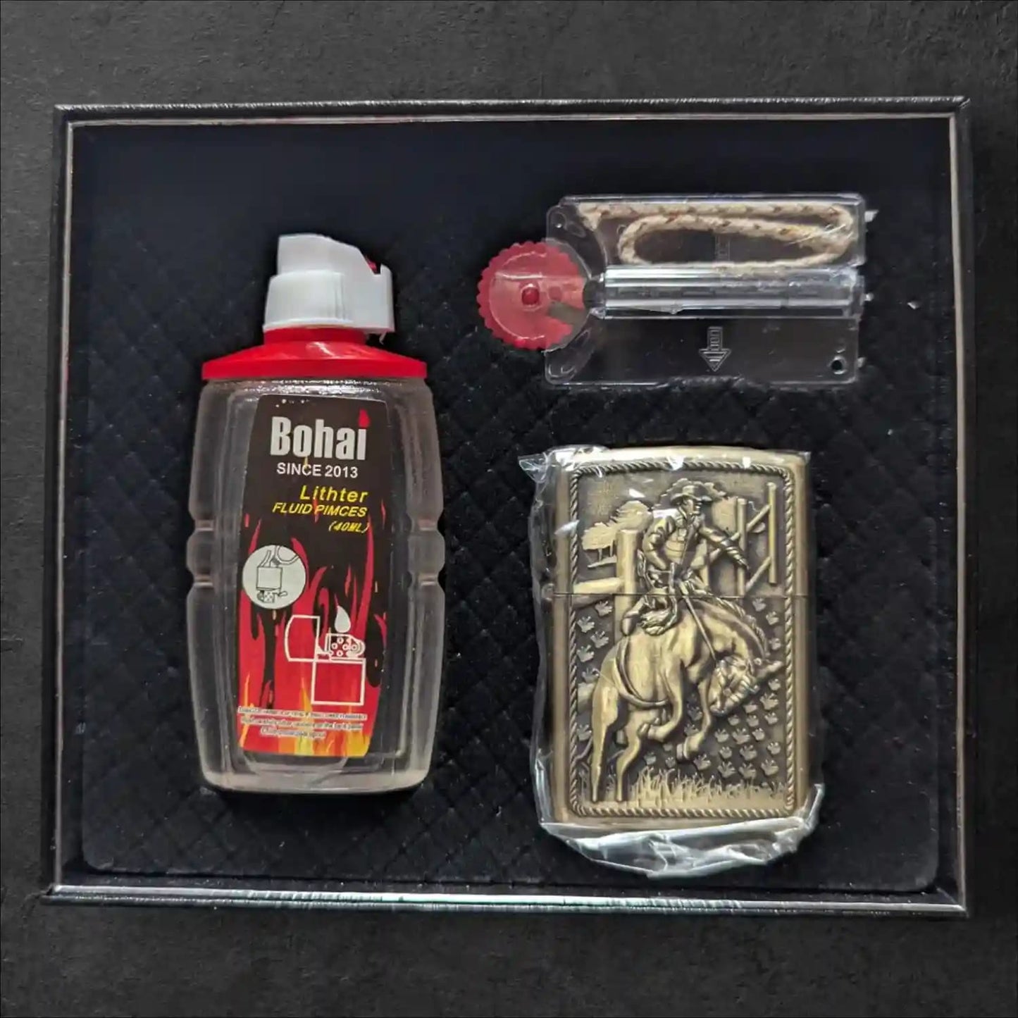 Bohai Zippo Kit | Premium Gift Box with Oil, Wick & Flint