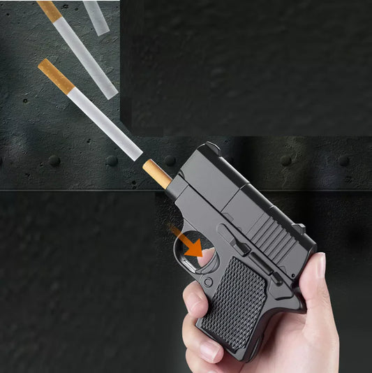 Gun shaped cigarette case and lighter with built in as fire cigarettes