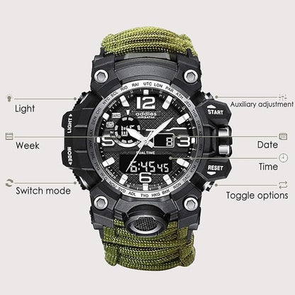 Tactical analog digital watch suitable for daily and outdoor wear