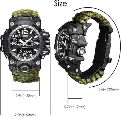 Military-style survival watch for fitness and outdoor activities