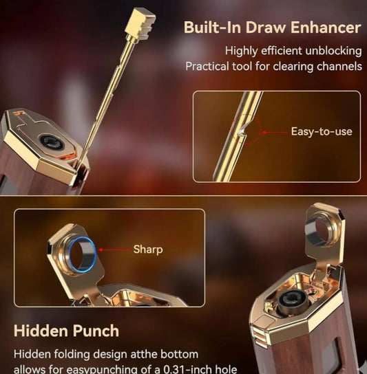 Cigar Torch Lighter –With Punch, Holder & Draw Enhancer