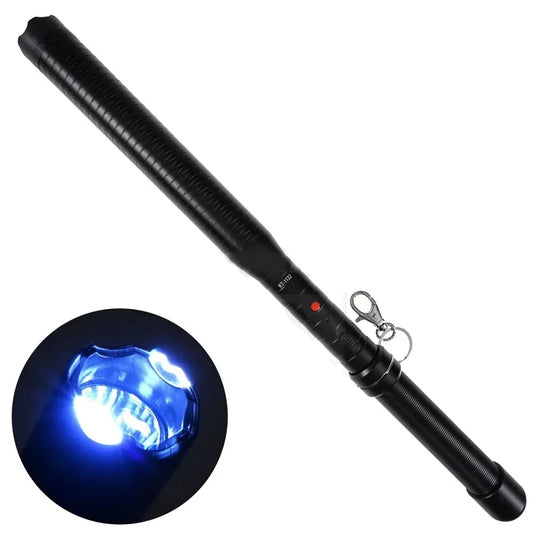 High voltage pulse baton stun gun with LED flashlight feature
