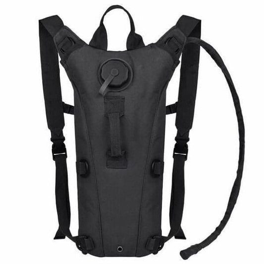Outdoor hydration backpack with hands-free drinking system form the back side of this in black colour