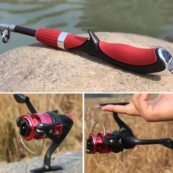 Portable fishing rod with reel for shoreline and pier fishing