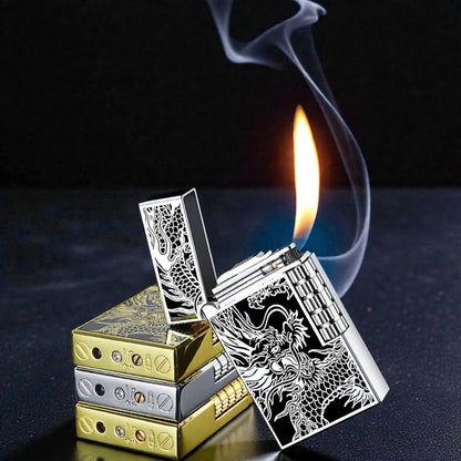 Zinc alloy lighters with dragon design on a dark background