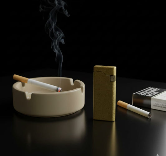 Silver lighter on a textured gray surface