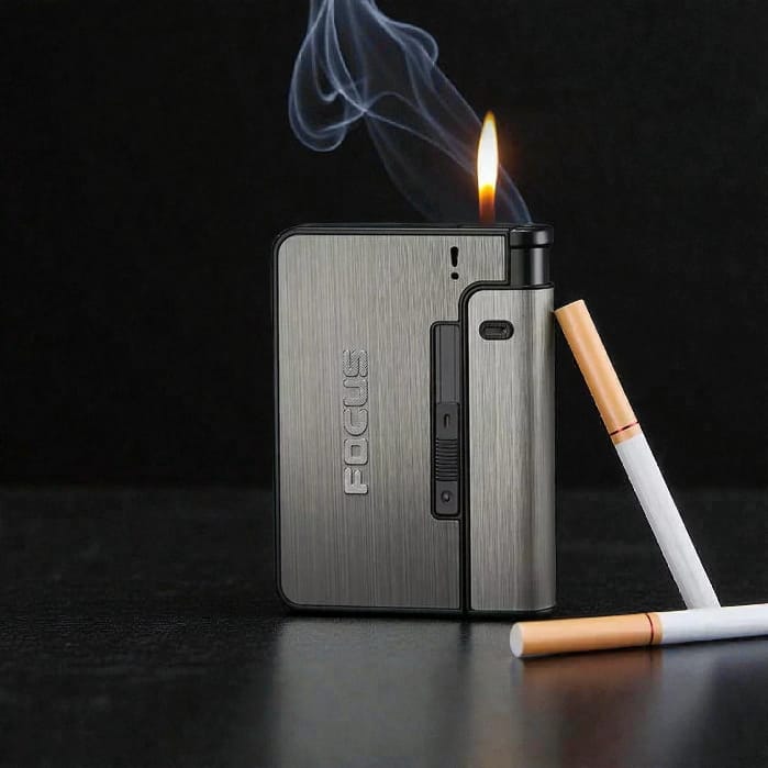 Focus Aluminium Cigarette Case with Lighter | Compact 2-in-1
