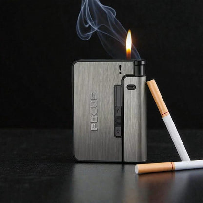 Focus Aluminium Cigarette Case with Lighter | Compact 2-in-1