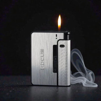 Focus Aluminium Cigarette Case with Lighter | Compact 2-in-1