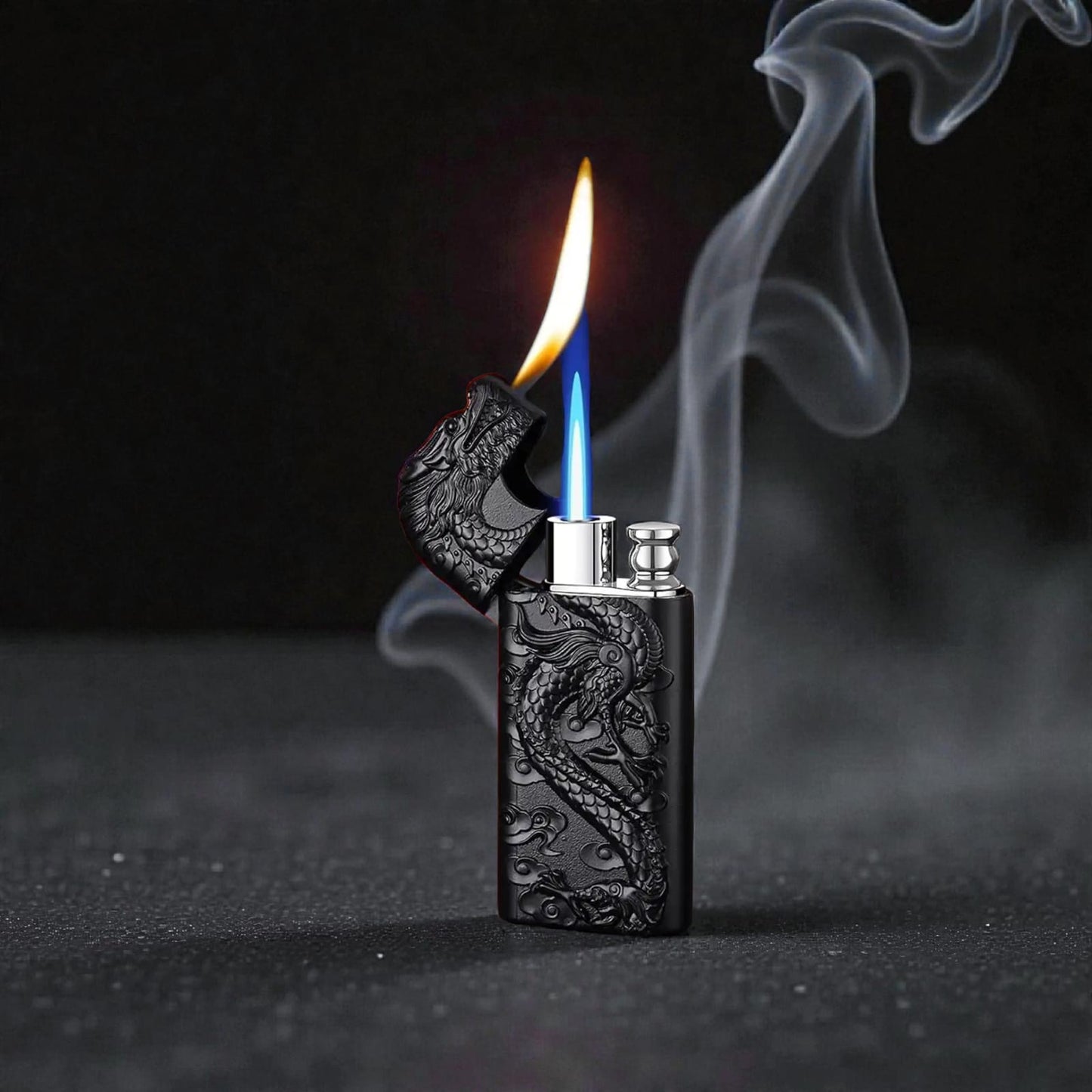 Dragon Engraved Dual Flame Metal Lighter