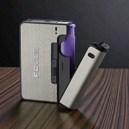 Focus Aluminium Cigarette Case with Lighter | Compact 2-in-1