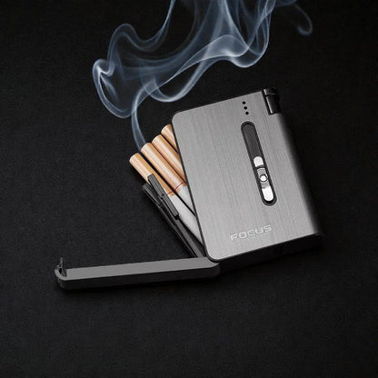 Focus Aluminium Cigarette Case with Lighter | Compact 2-in-1