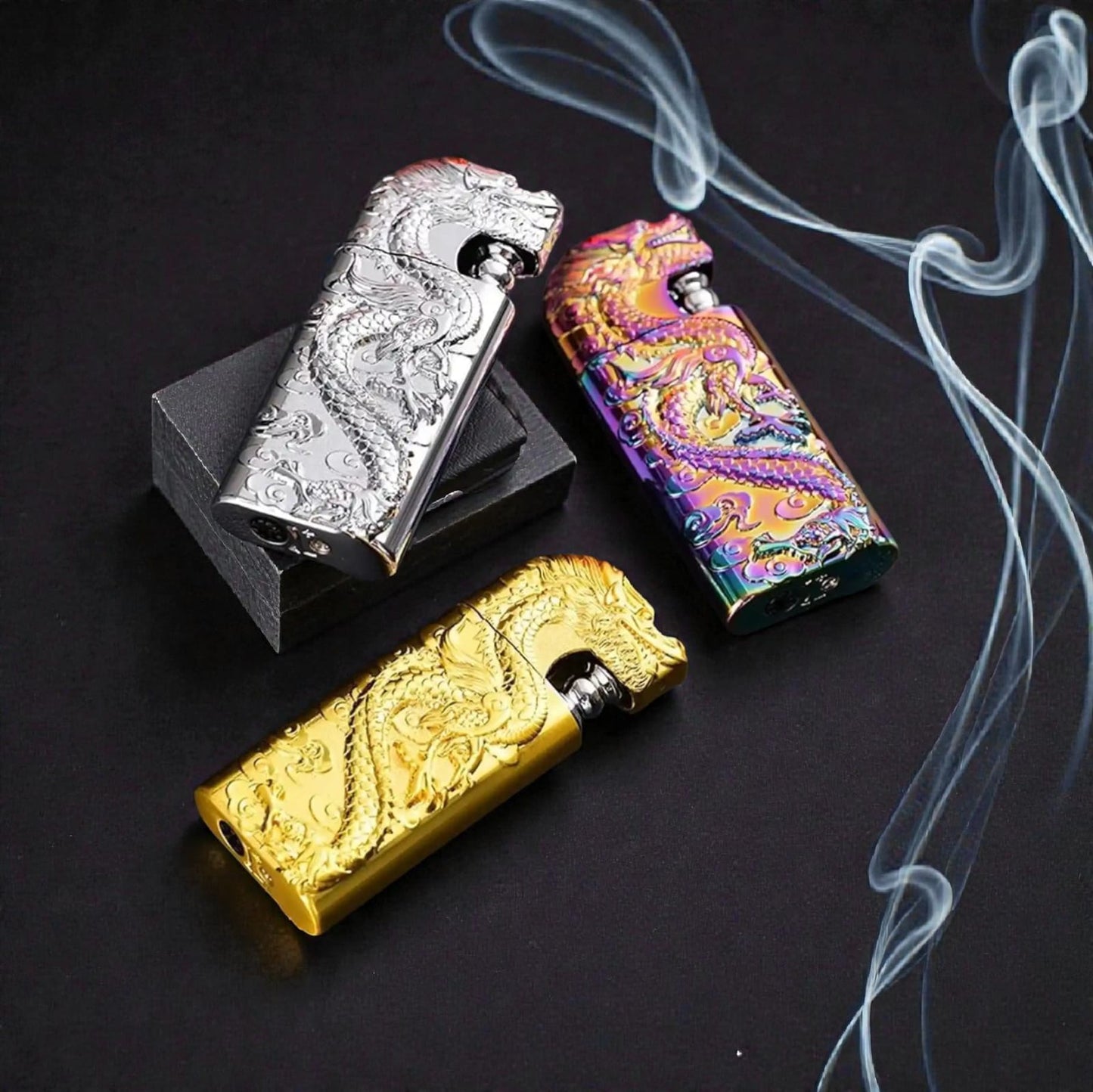 Dragon Engraved Dual Flame Metal Lighter