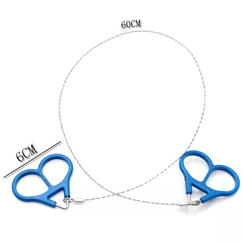 Blue saw with measurement details on a white background